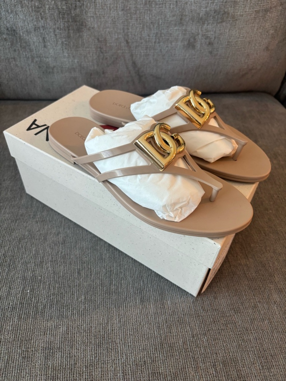 Dolce & Gabbana Beige Logo Flip-flops - Picture 2 of 5